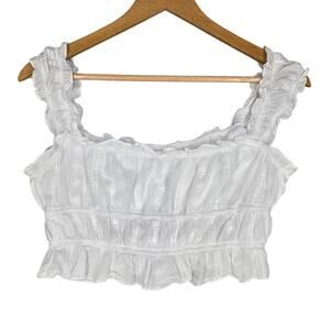 CIDER EYELET RUFFLED CROPPED BLOUSE – WHITE – WOMEN’S SMALL – COTTAGE STYLE